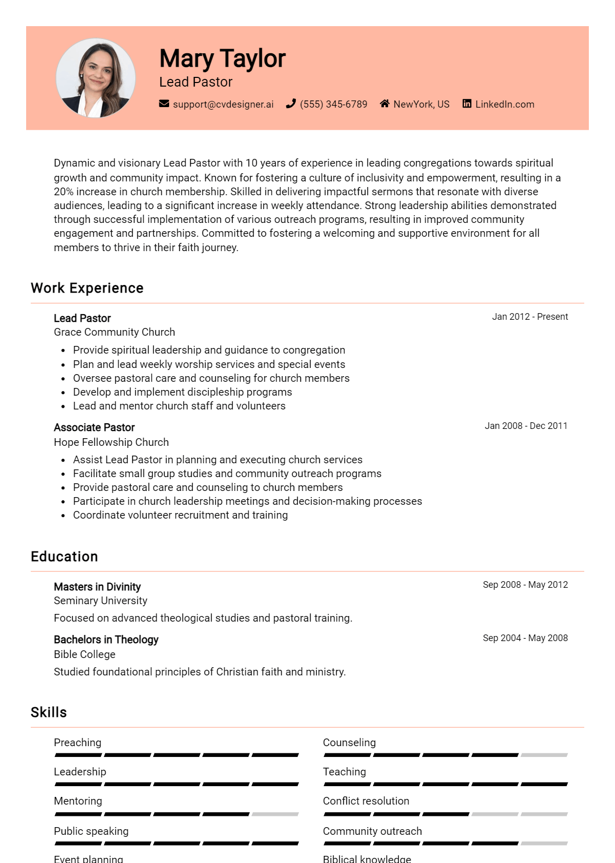 Lead Pastor Resume Example for 2026: Tips to Stand Out Preview