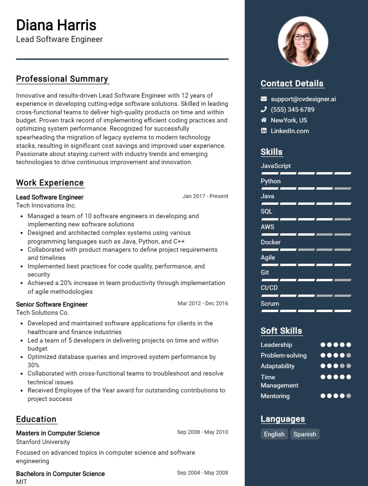 Lead Software Engineer CV Example For 2026: Free Downloadable Templates Preview