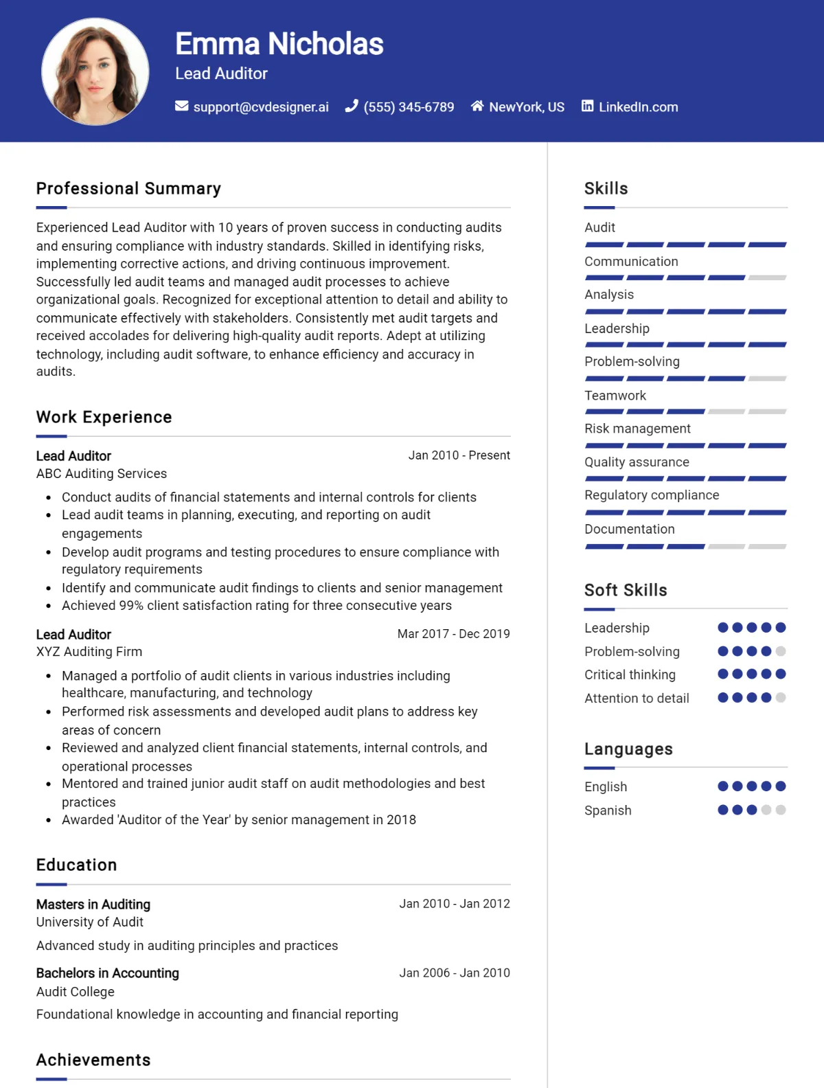 Lead Auditor CV Example For 2026: Expert Tips & Templates Preview
