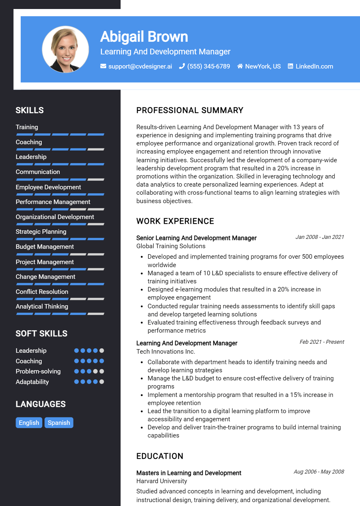 Learning And Development Manager Resume Example for 2026: Best Writing Guide Preview