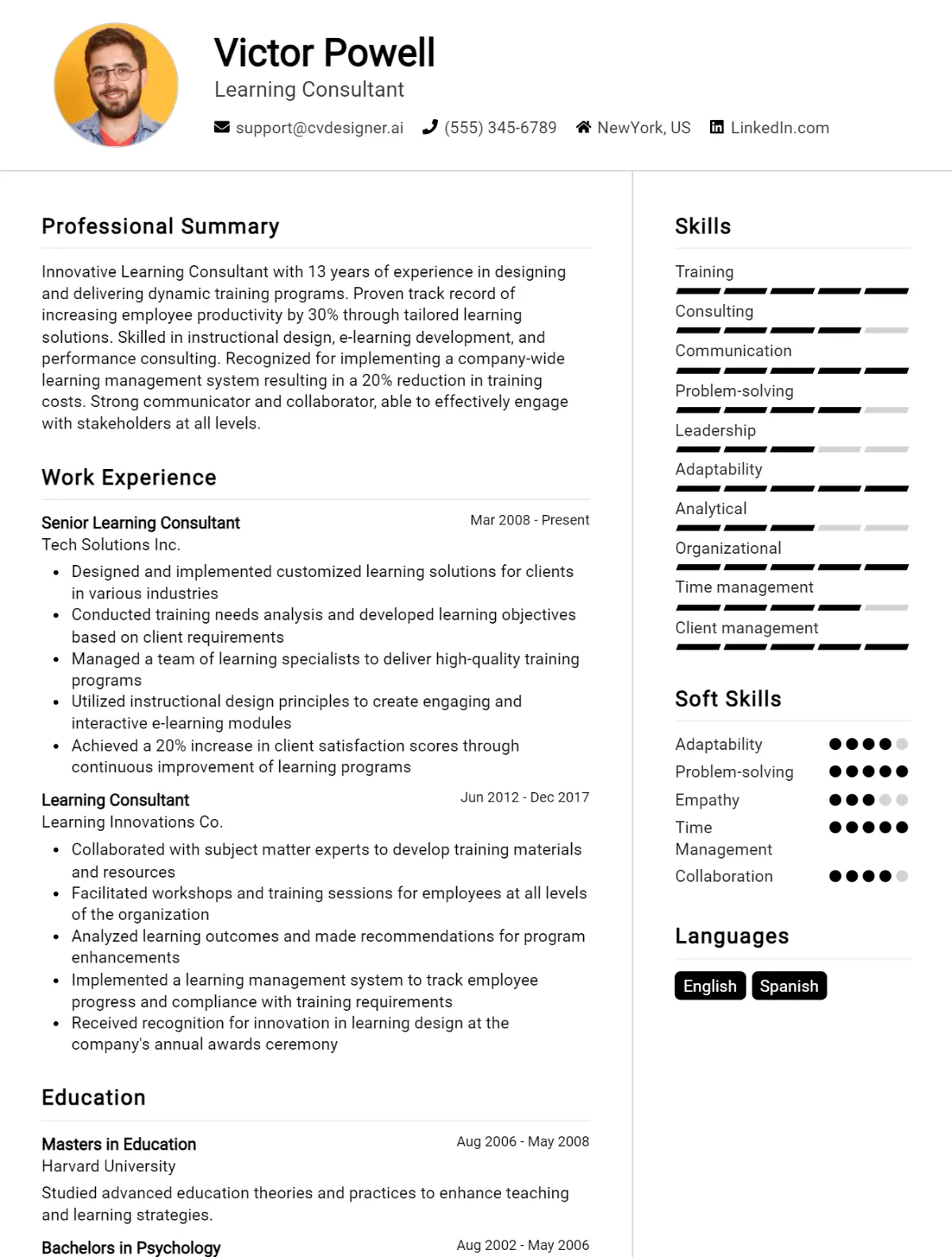 Learning Consultant CV Example For 2026: Tips & Templates Preview