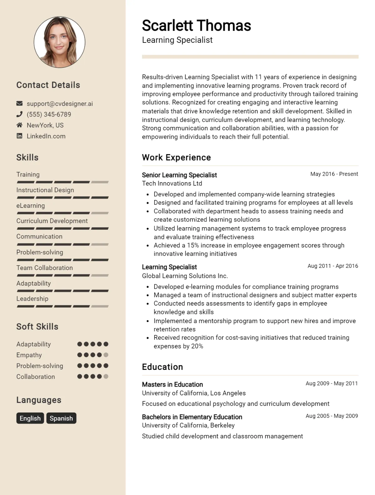 Learning Specialist CV Example For 2026: Tips & Templates Preview