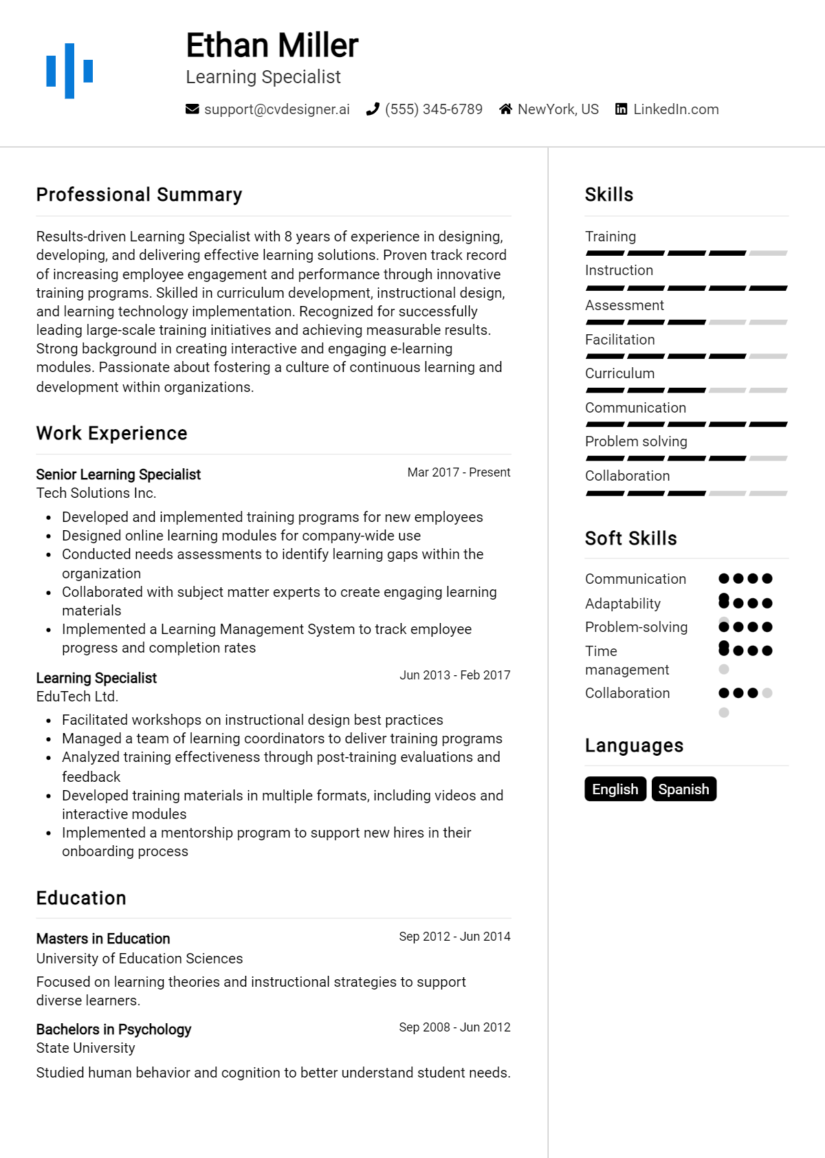 Learning Specialist Resume Example for 2026: Best Writing Guide Preview