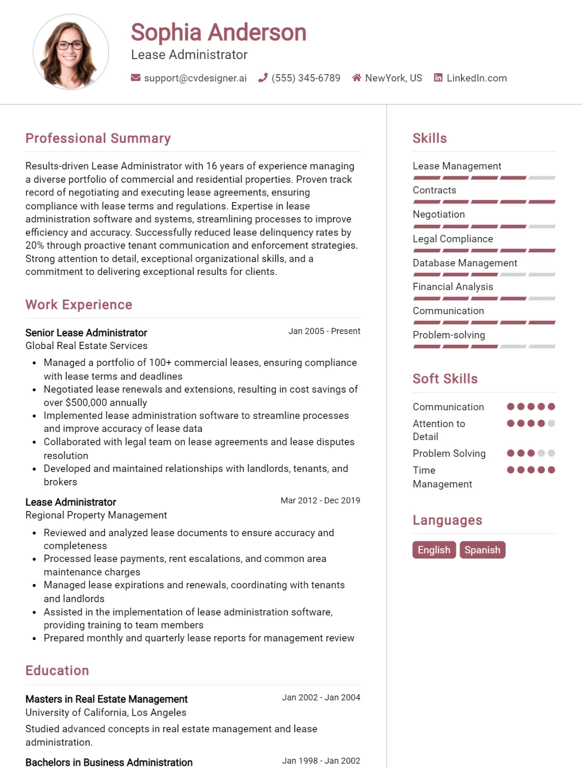 Lease Administrator CV Example For 2026: Samples & Best Practices Preview