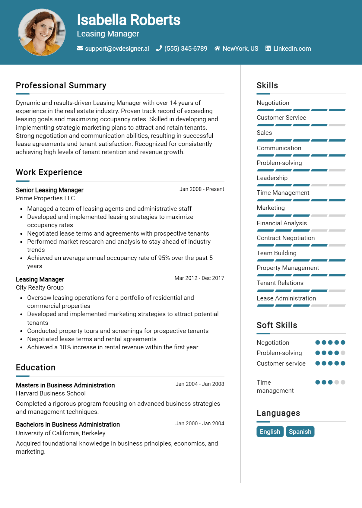 Leasing Manager Resume Example for 2026: Ultimate Guide Preview