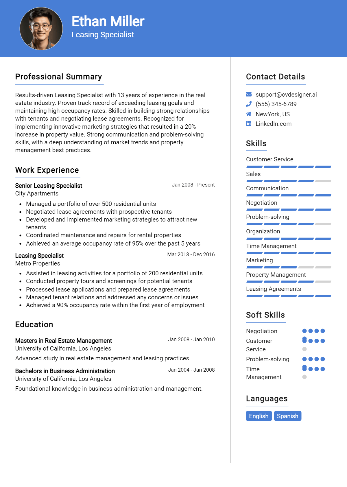 Leasing Specialist Resume Example for 2026: Free Downloadable Templates Preview