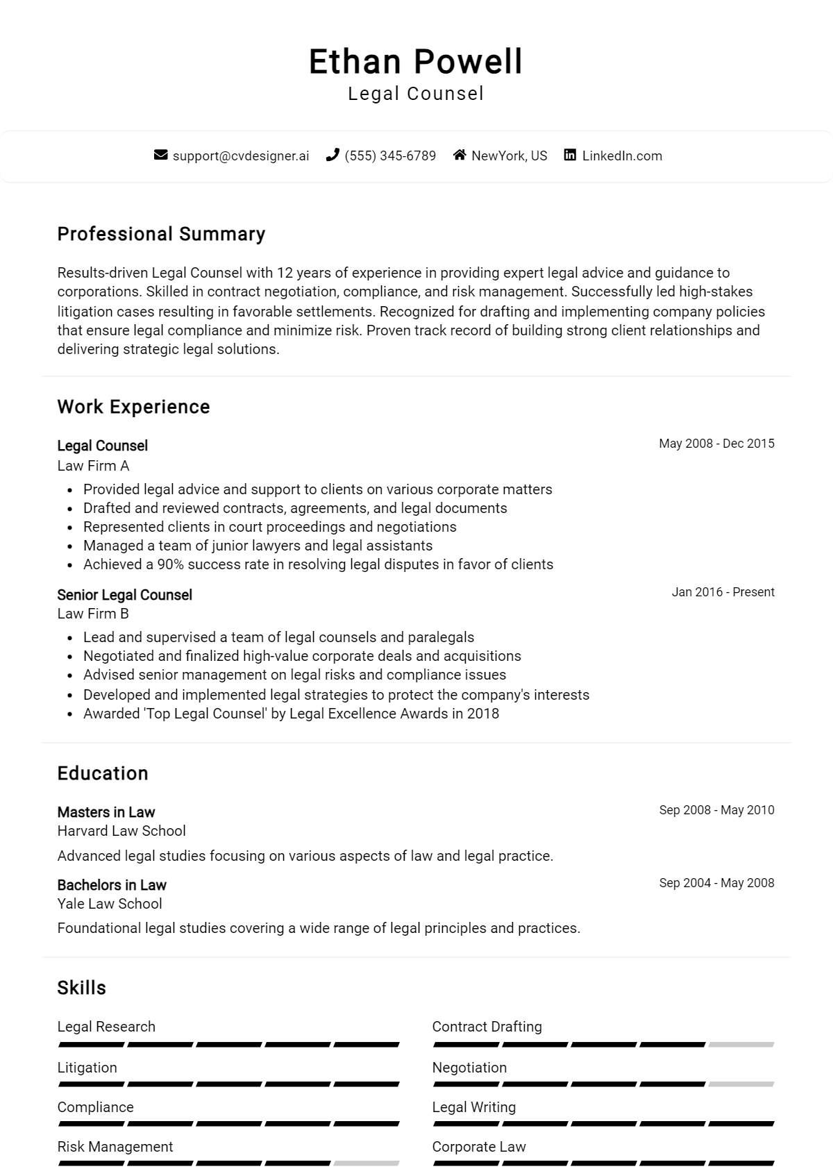 Legal Counsel Resume Example for 2026: How to Create a Professional CV Preview