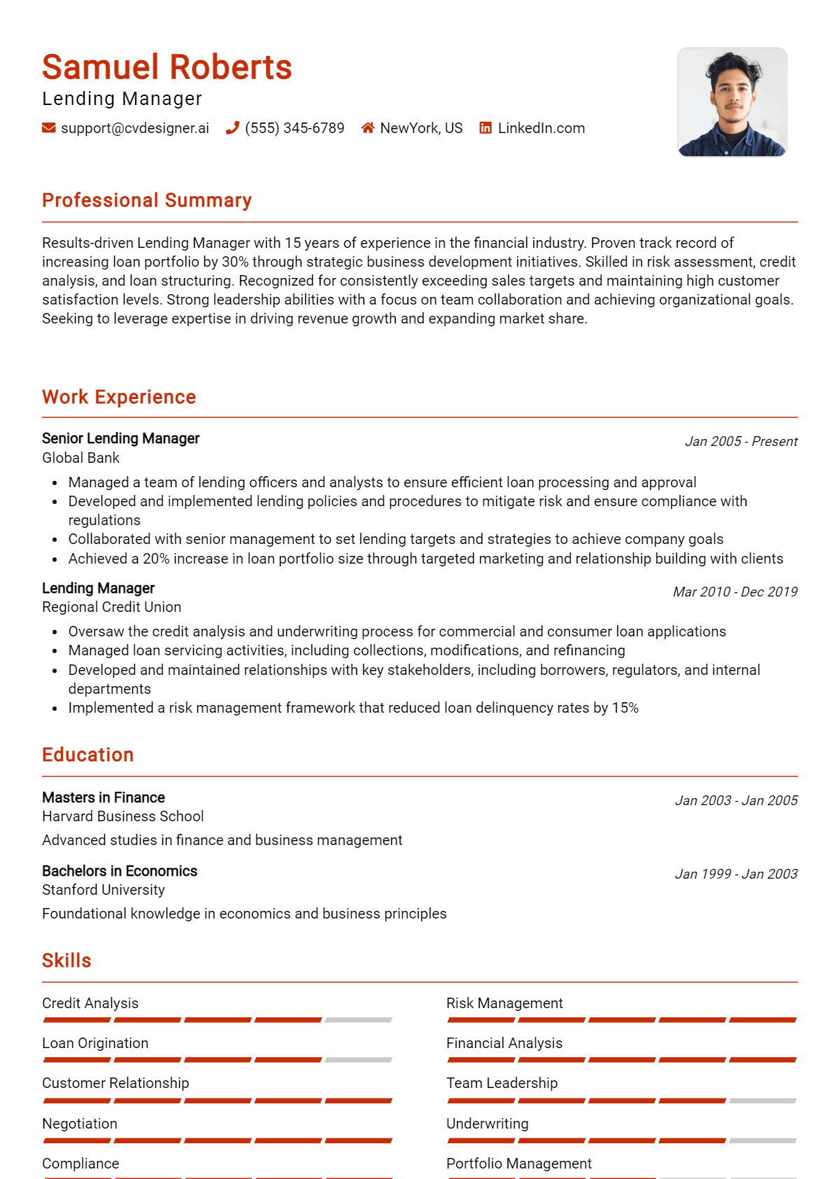 Lending Manager Resume Example for 2026: Examples & Free Templates Preview
