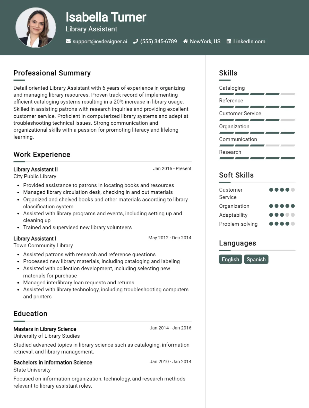 Library Assistant CV Example For 2026: Free Professional Templates Preview