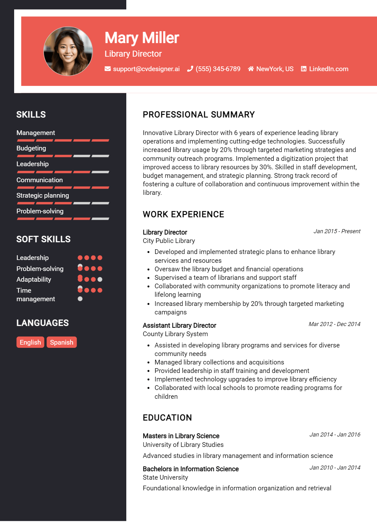 Library Director Resume Example for 2026: Free Professional Templates Preview