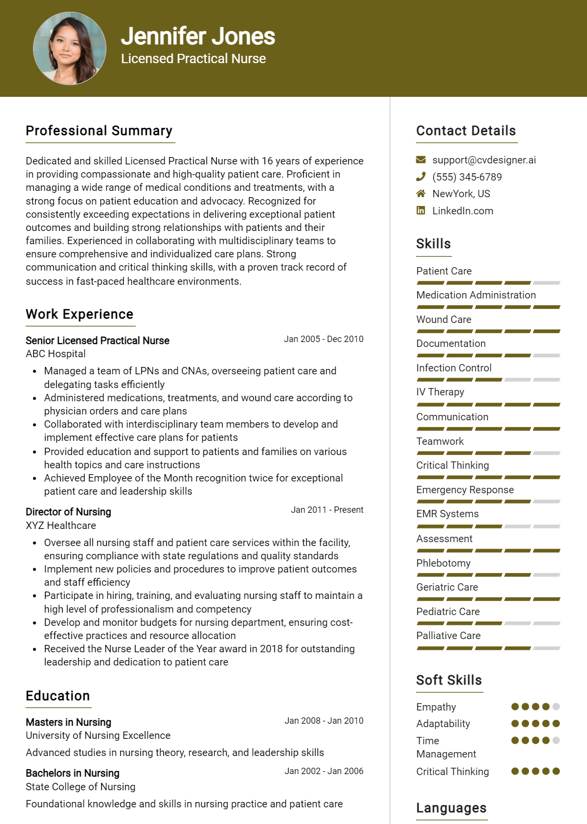 Licensed Practical Nurse Resume Example for 2026: Professional CV Templates Preview