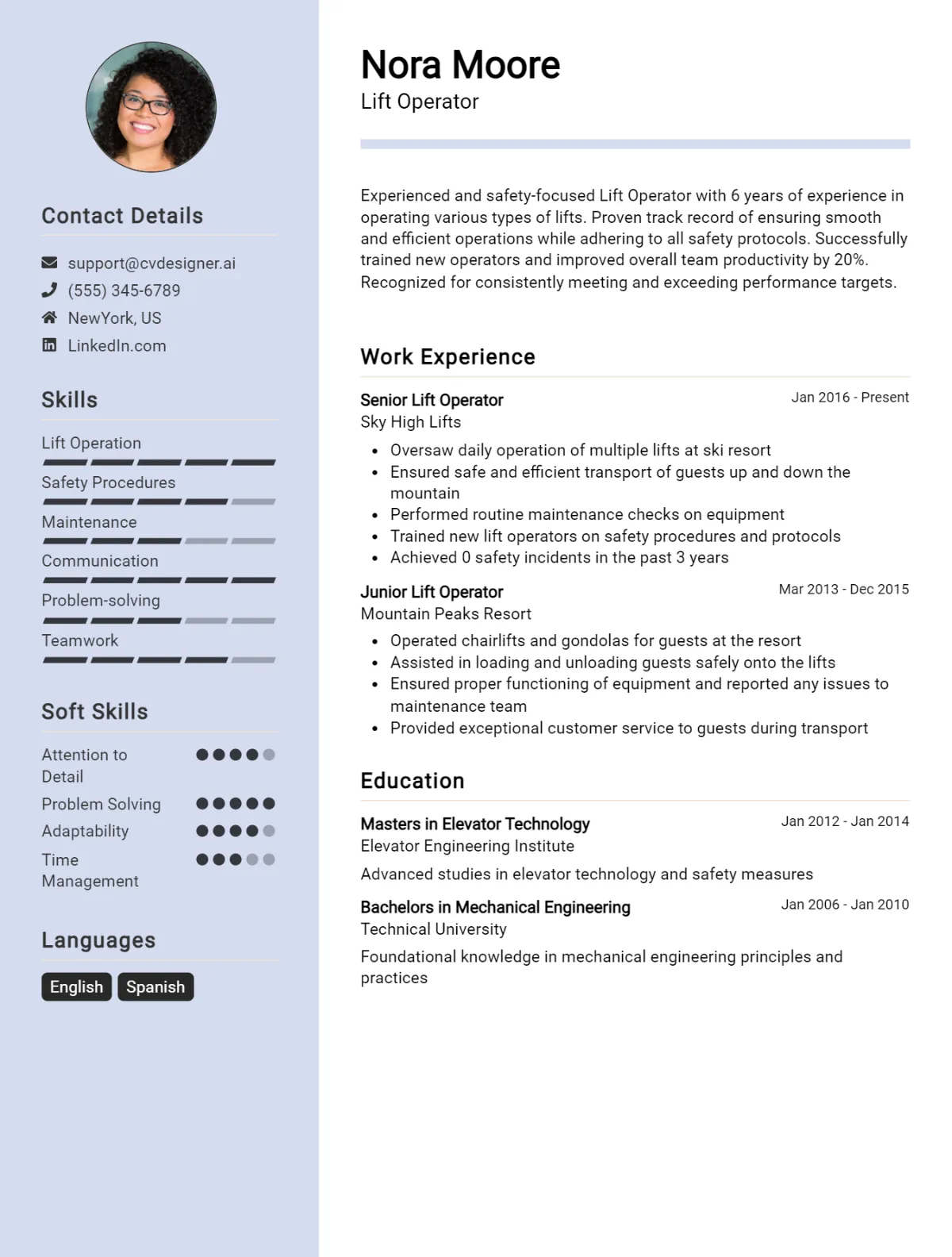 Lift Operator CV Example For 2026: How to Create a Professional CV Preview