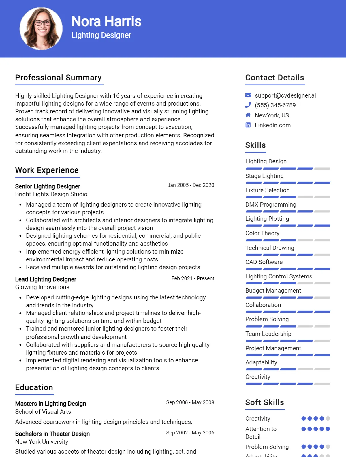 Lighting Designer CV Example For 2026: Ultimate Guide Preview