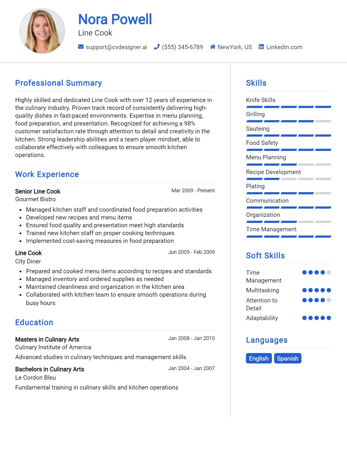 Line Cook CV Example For 2026: How to Create a Professional CV Preview