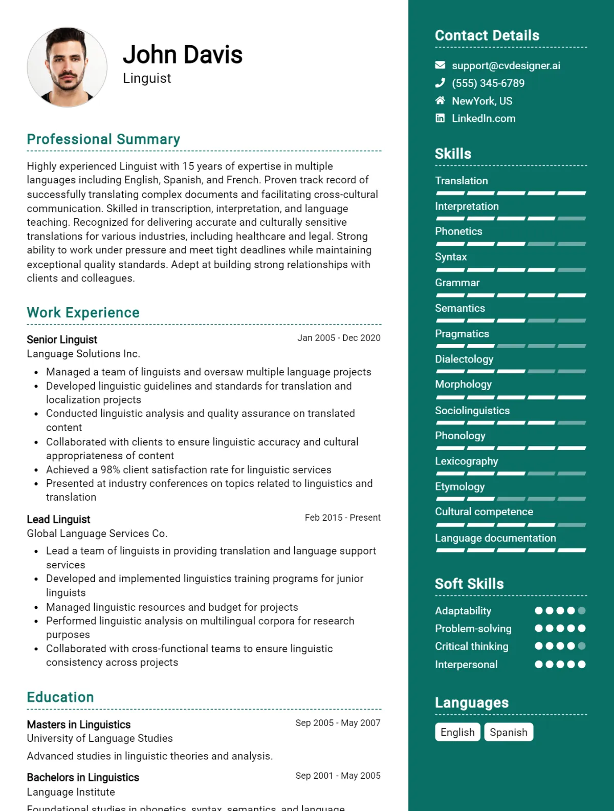 Linguist CV Example For 2026: Top CV Skills Preview
