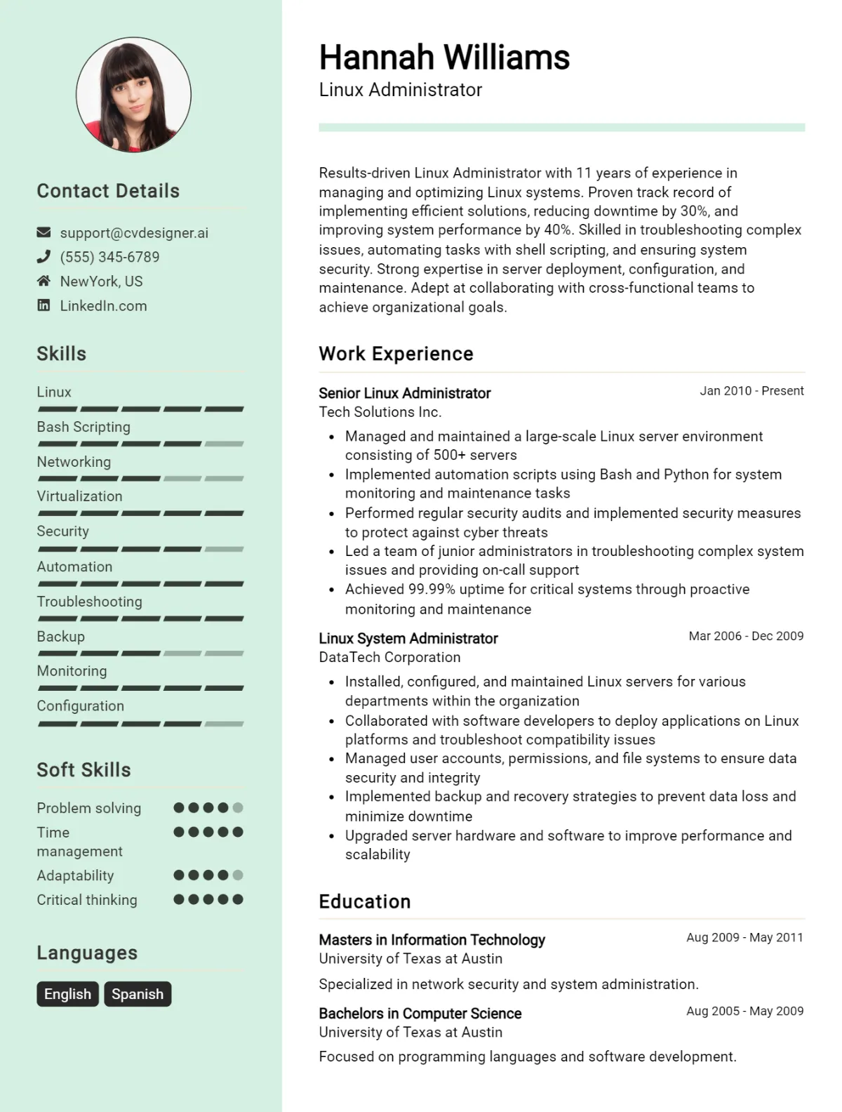 Linux Administrator CV Example For 2026: Best Writing Guide Preview