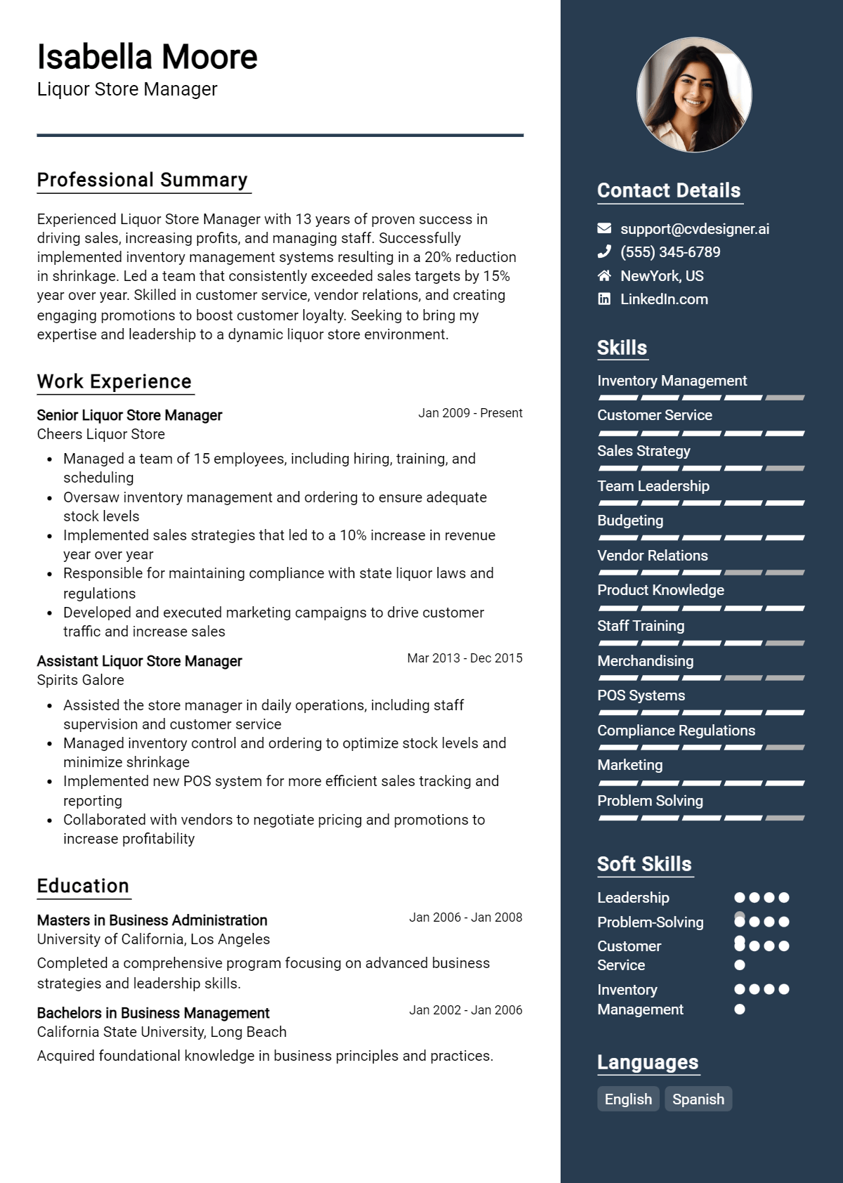Liquor Store Manager Resume Example for 2026: How to Create a Professional CV Preview