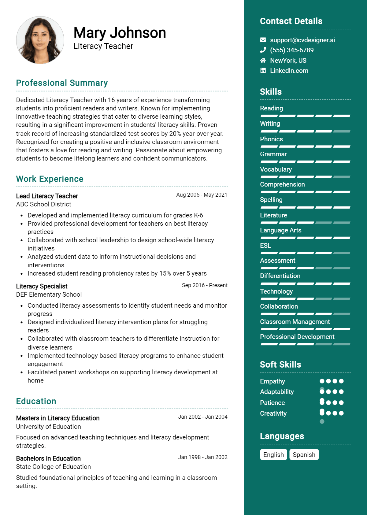 Literacy Teacher Resume Example for 2026: Best Writing Guide Preview