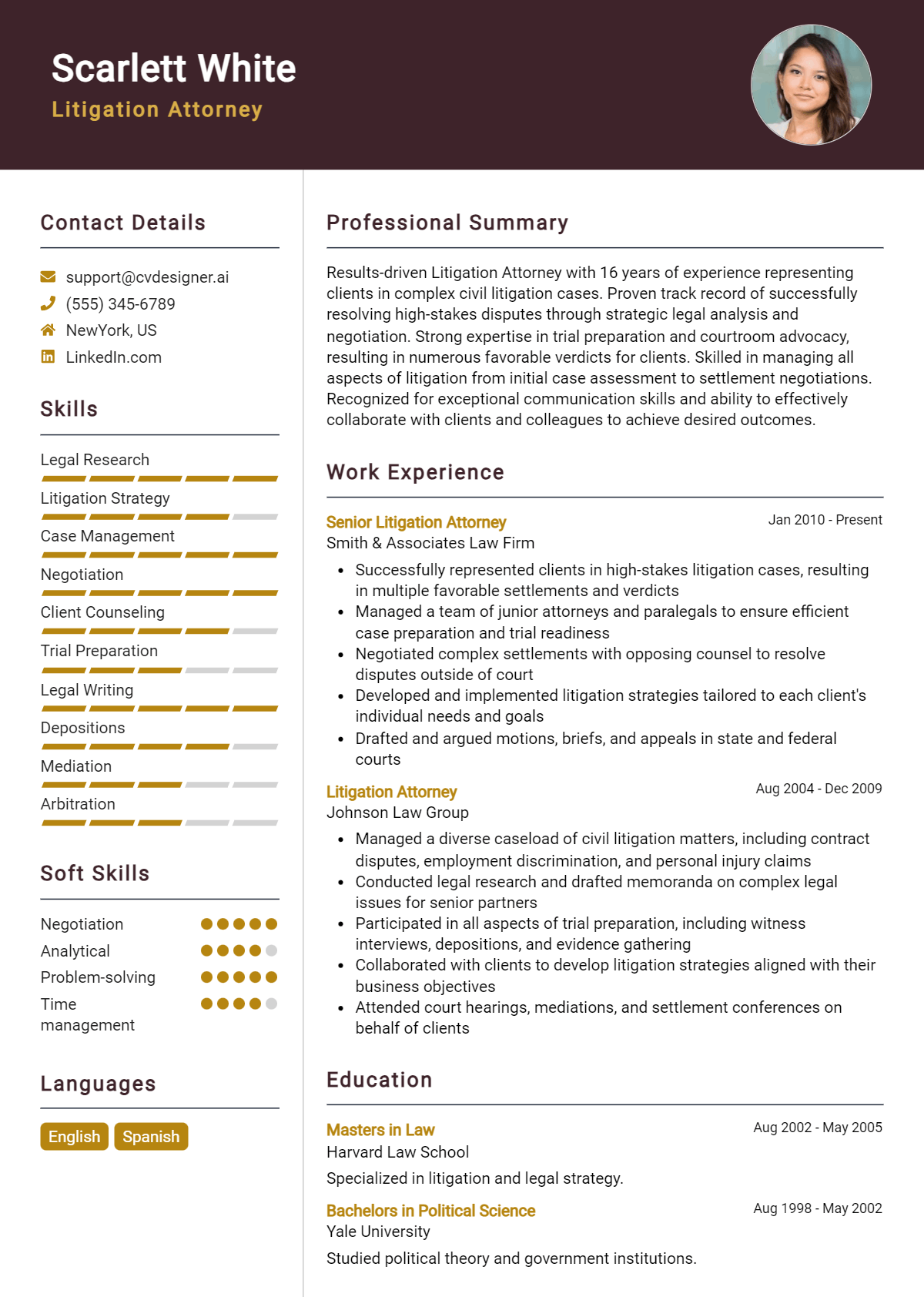 Litigation Attorney Resume Example for 2026: Free Professional Templates Preview