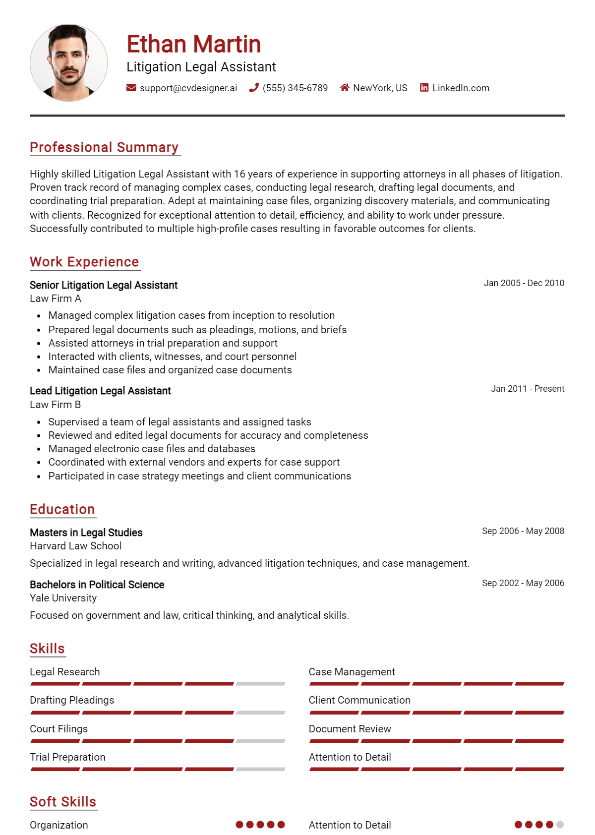 Litigation Legal Assistant Resume Example for 2026: Effective CV Writing Tips Preview