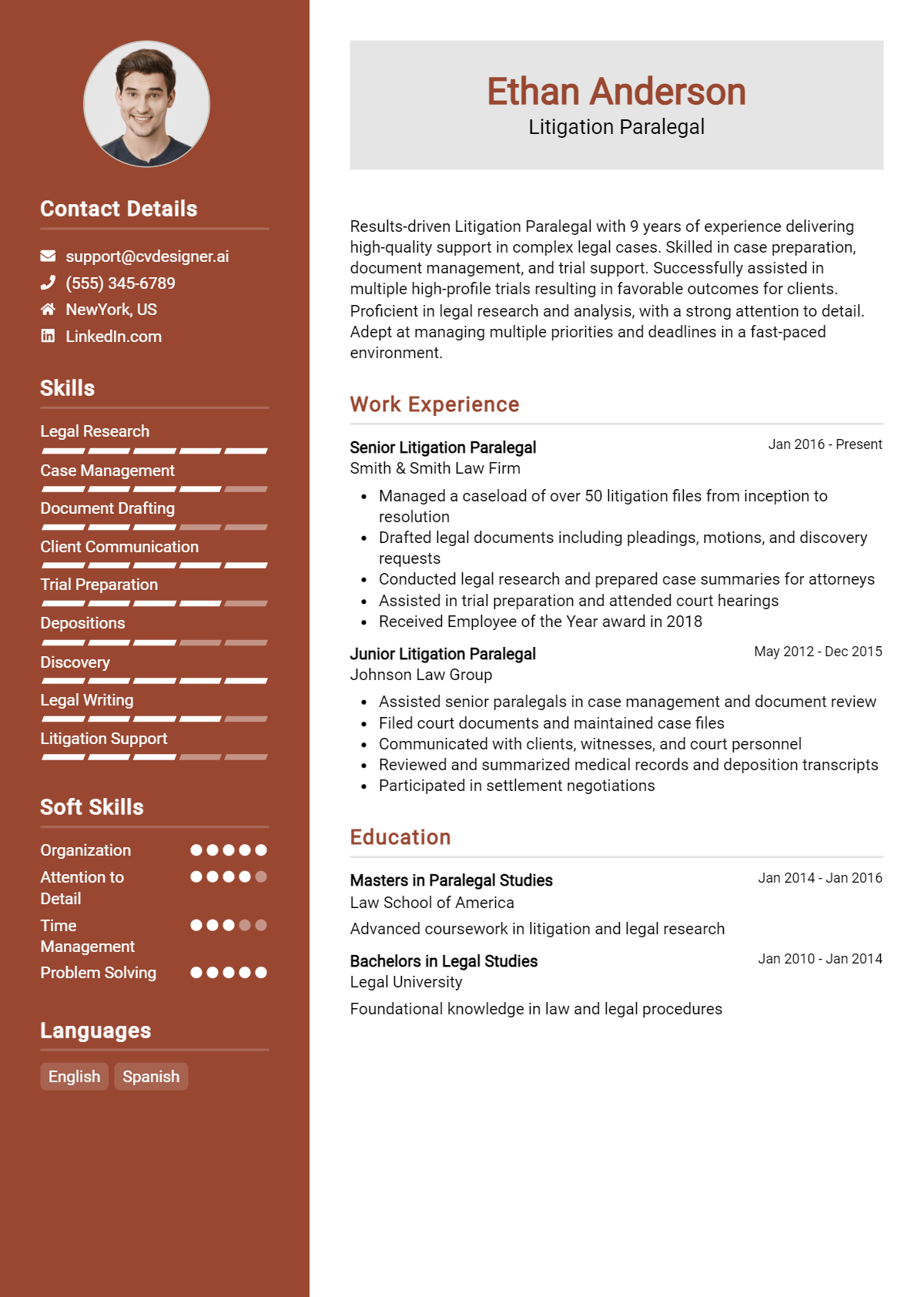 Litigation Paralegal Resume Example for 2026: Top CV Skills Preview