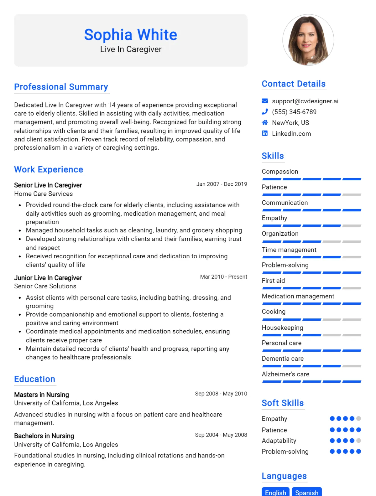 Live In Caregiver CV Example For 2026: Free Downloadable Templates Preview
