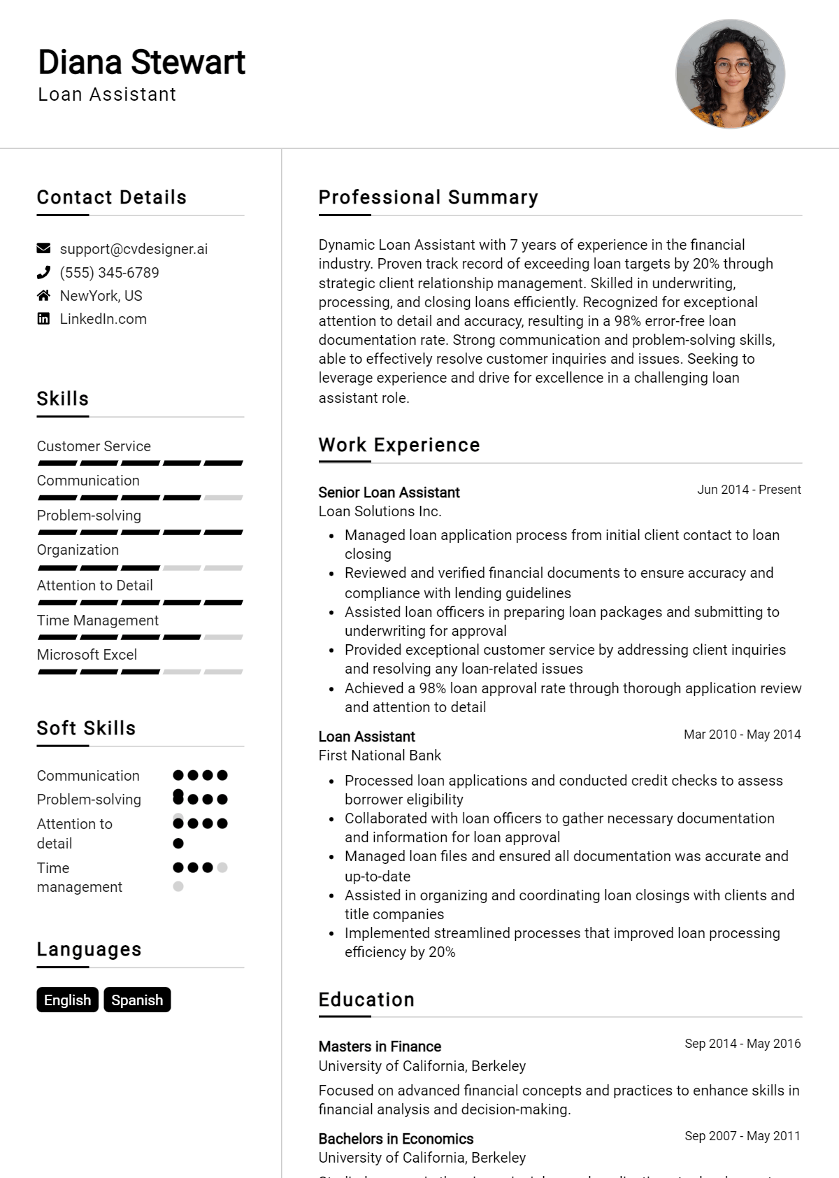 Loan Assistant Resume Example for 2026: Professional CV Templates Preview