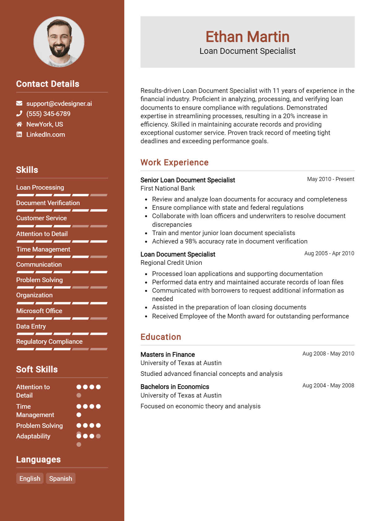 Loan Document Specialist Resume Example for 2026: How to Create a Professional CV Preview