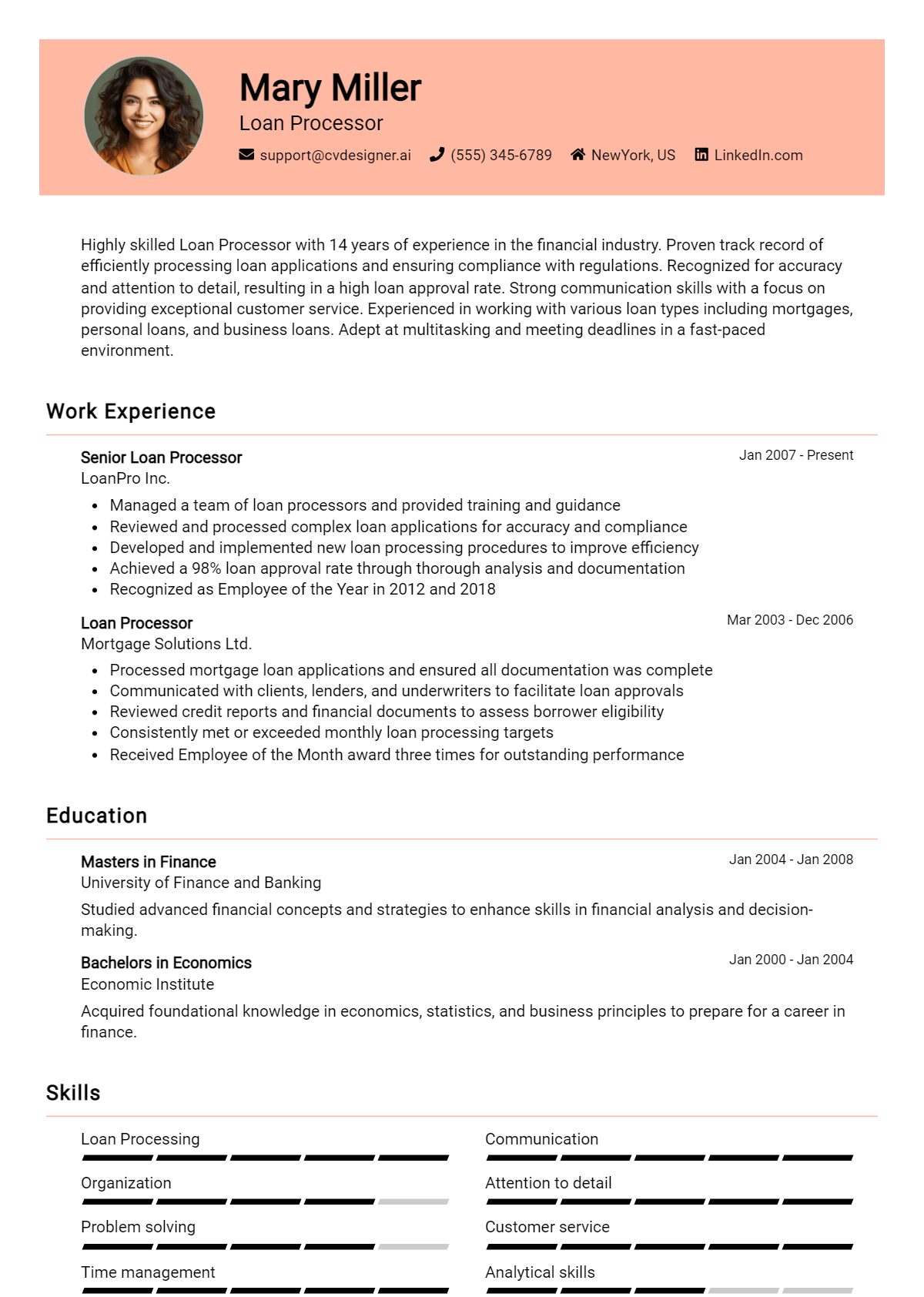 Loan Processor Resume Example for 2026: Examples & Free Templates Preview