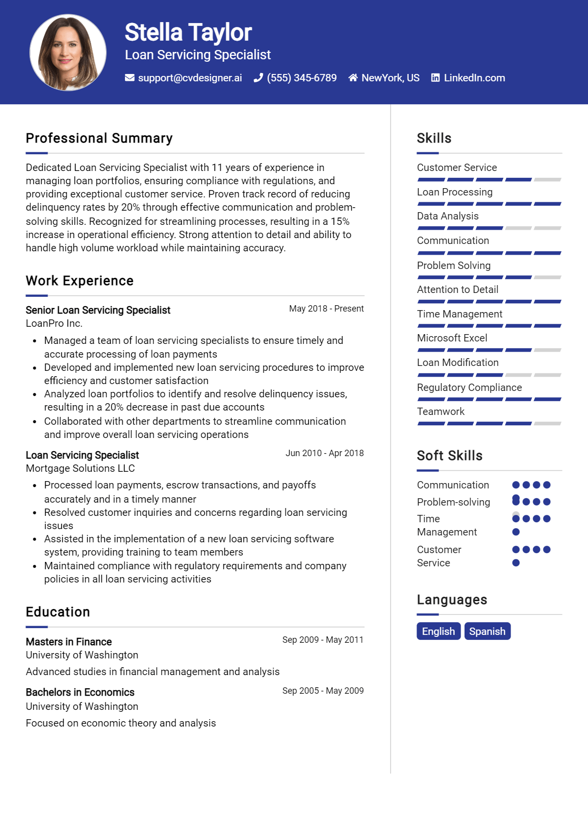 Loan Servicing Specialist Resume Example for 2026: Effective CV Writing Tips Preview