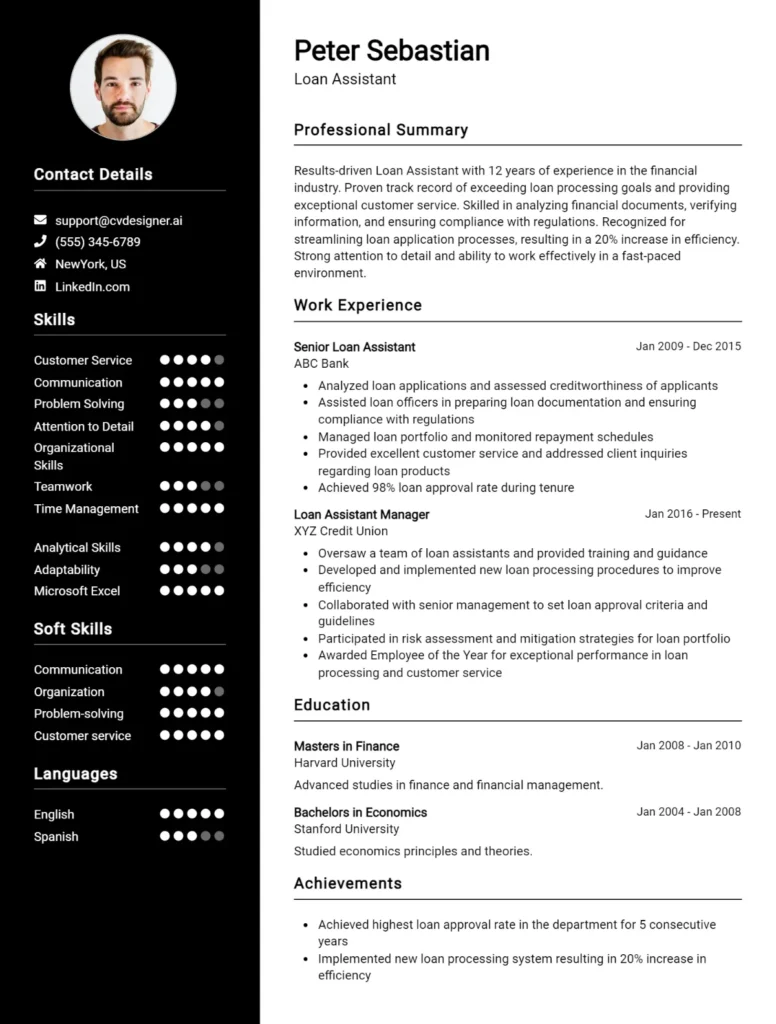 Loan Assistant CV Example