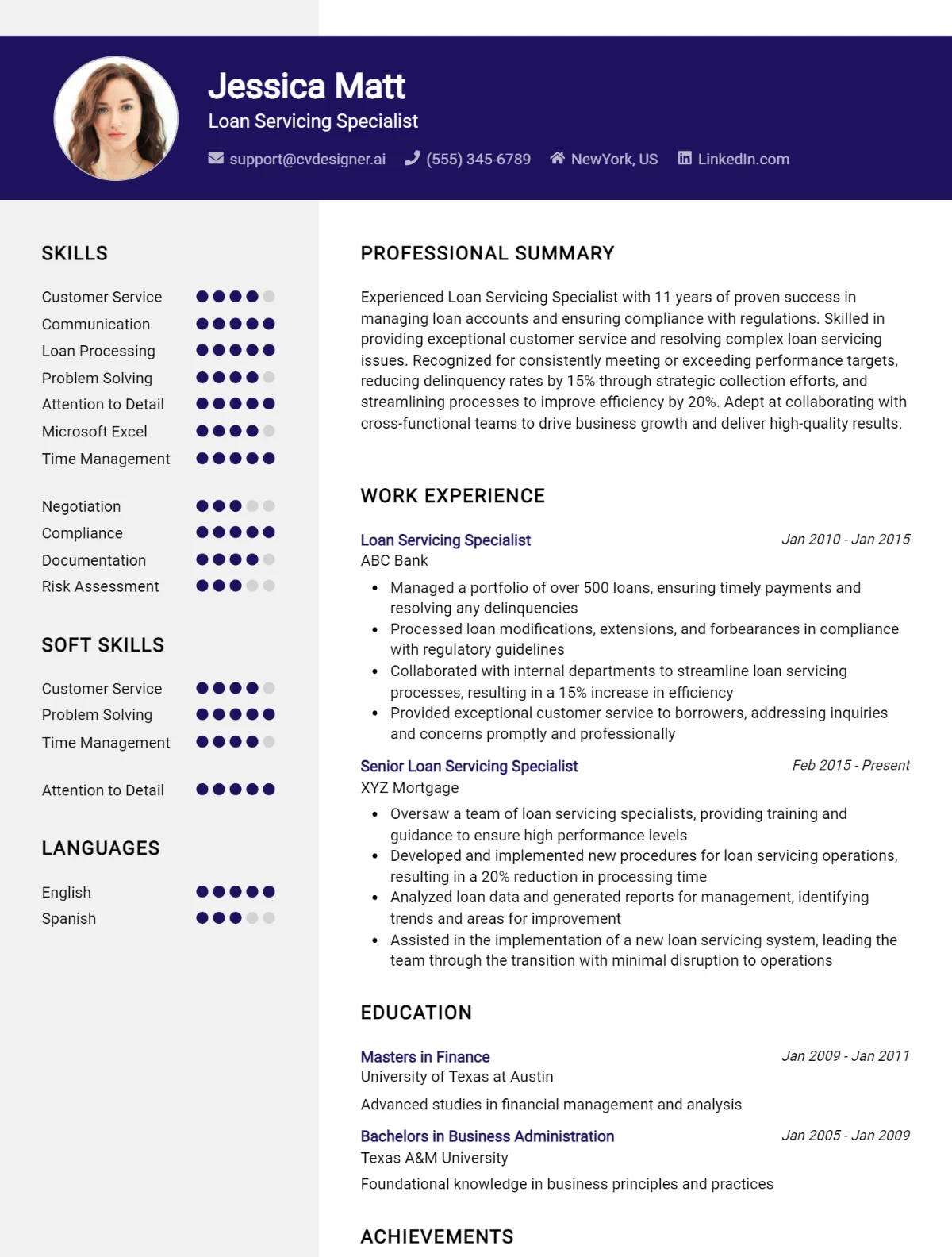 Loan Servicing Specialist CV Example For 2026: Top Tips & Samples Preview