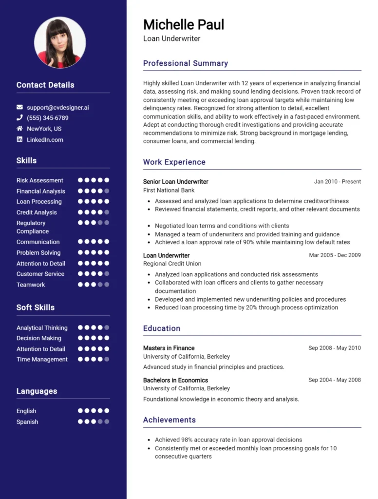 Loan Underwriter CV Example