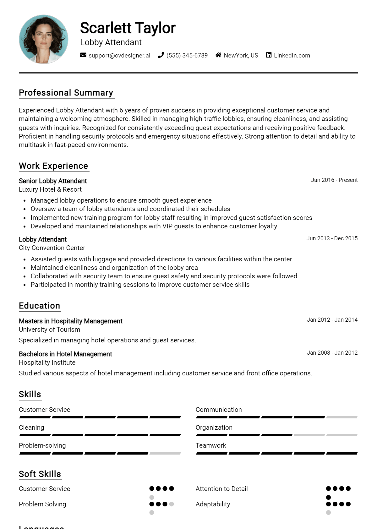 Lobby Attendant Resume Example for 2026: Expert Tips & Templates Preview