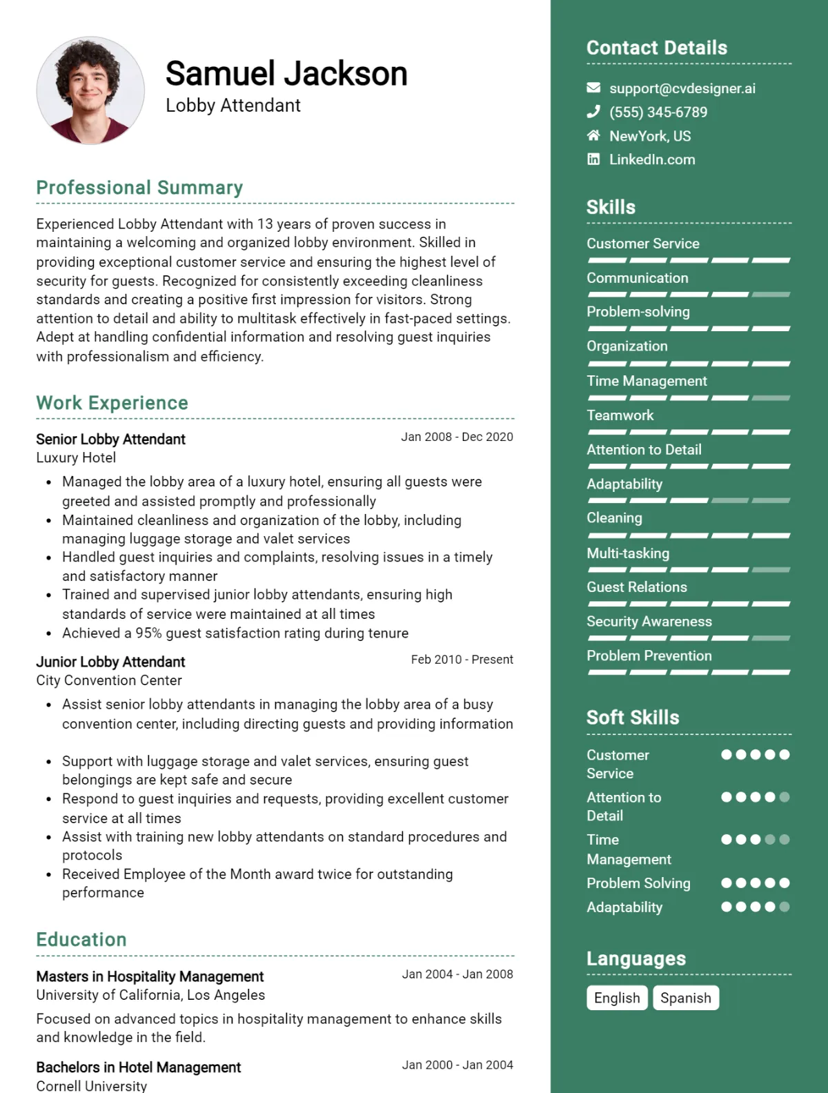 Lobby Attendant CV Example For 2026: Ultimate Guide Preview