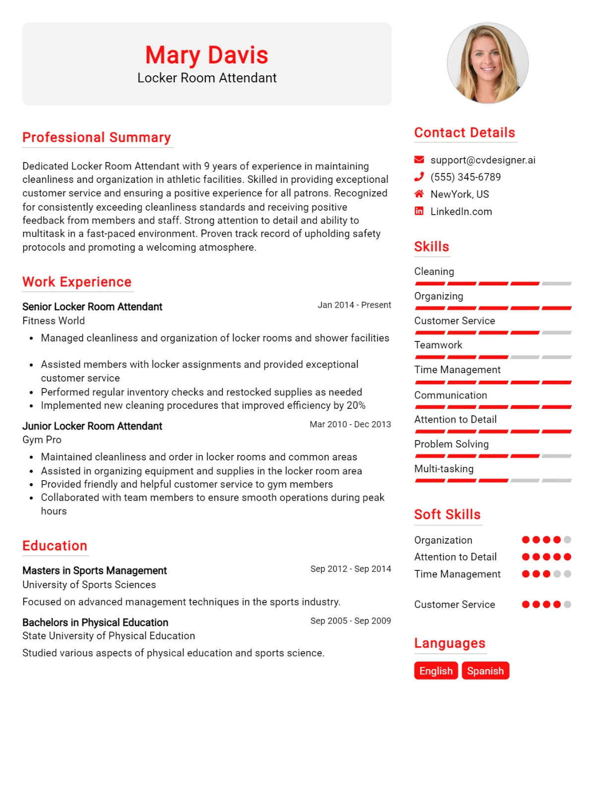 Locker Room Attendant CV Example For 2026: Best Tips & Templates Preview