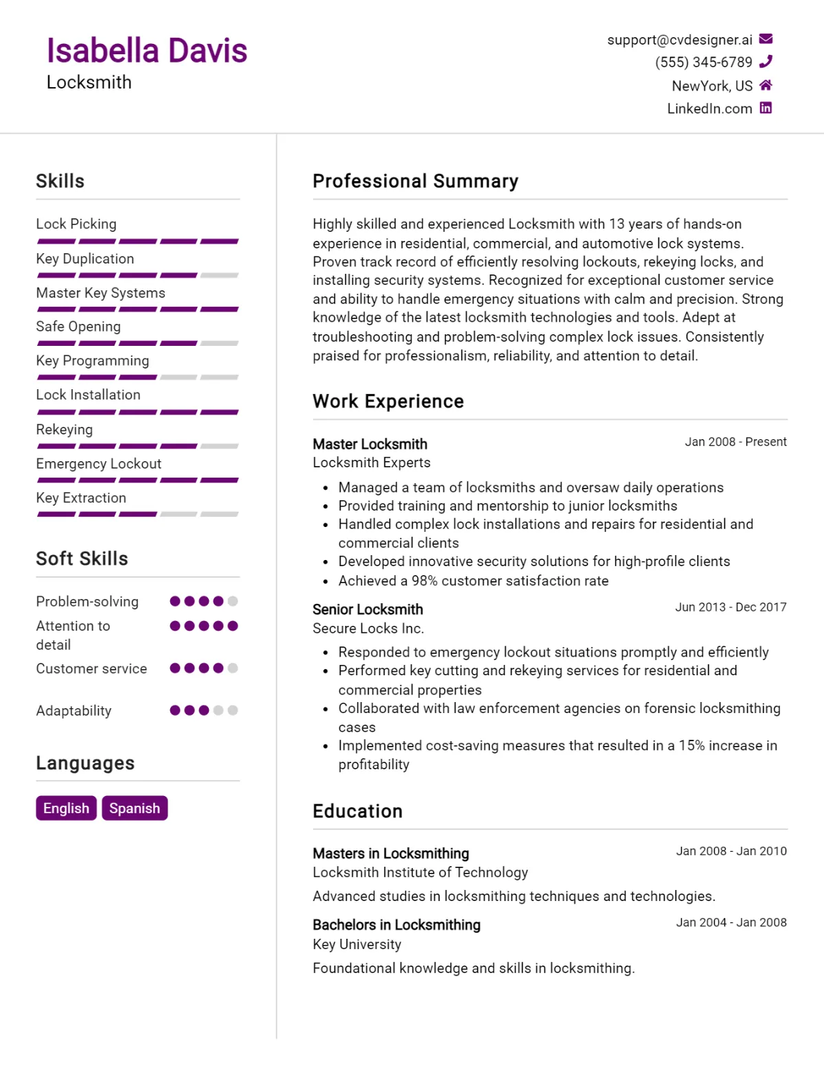 Locksmith CV Example For 2026: Tips & Templates Preview