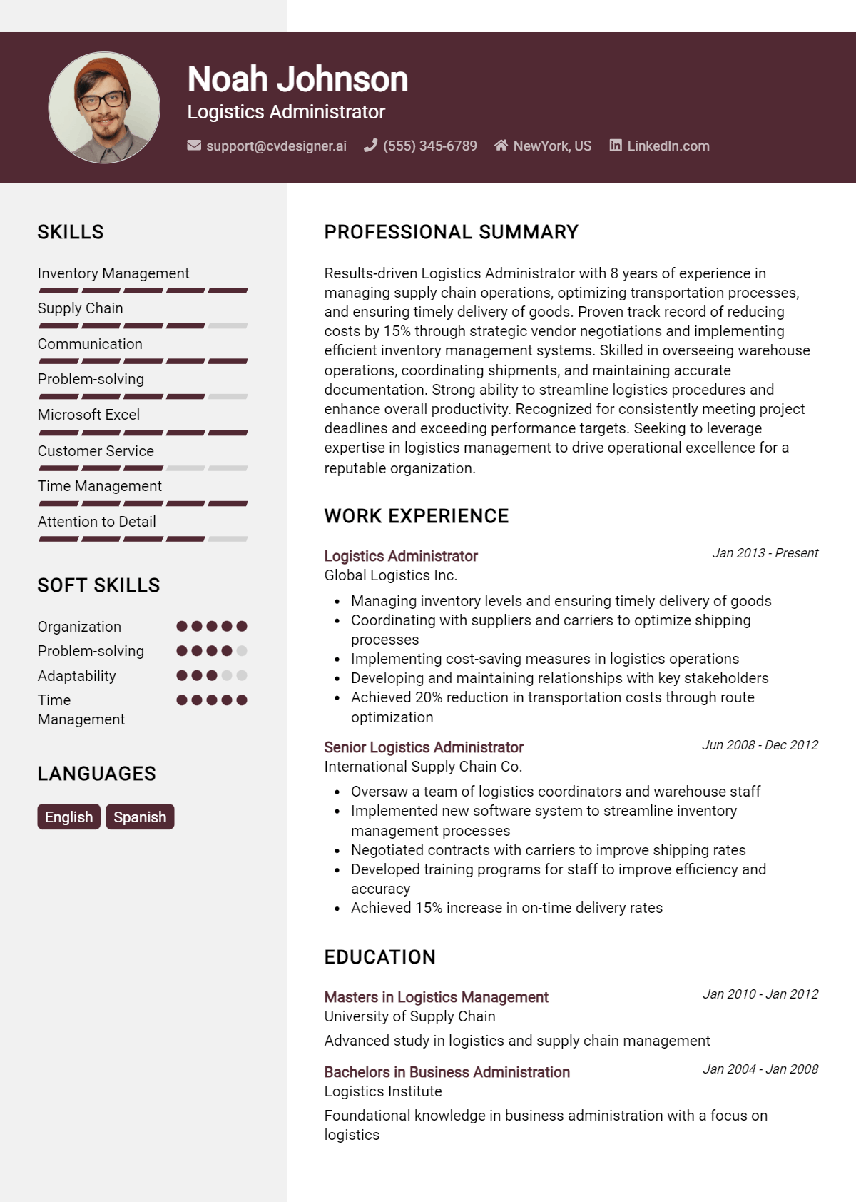 Logistics Administrator Resume Example for 2026: Tips to Stand Out Preview