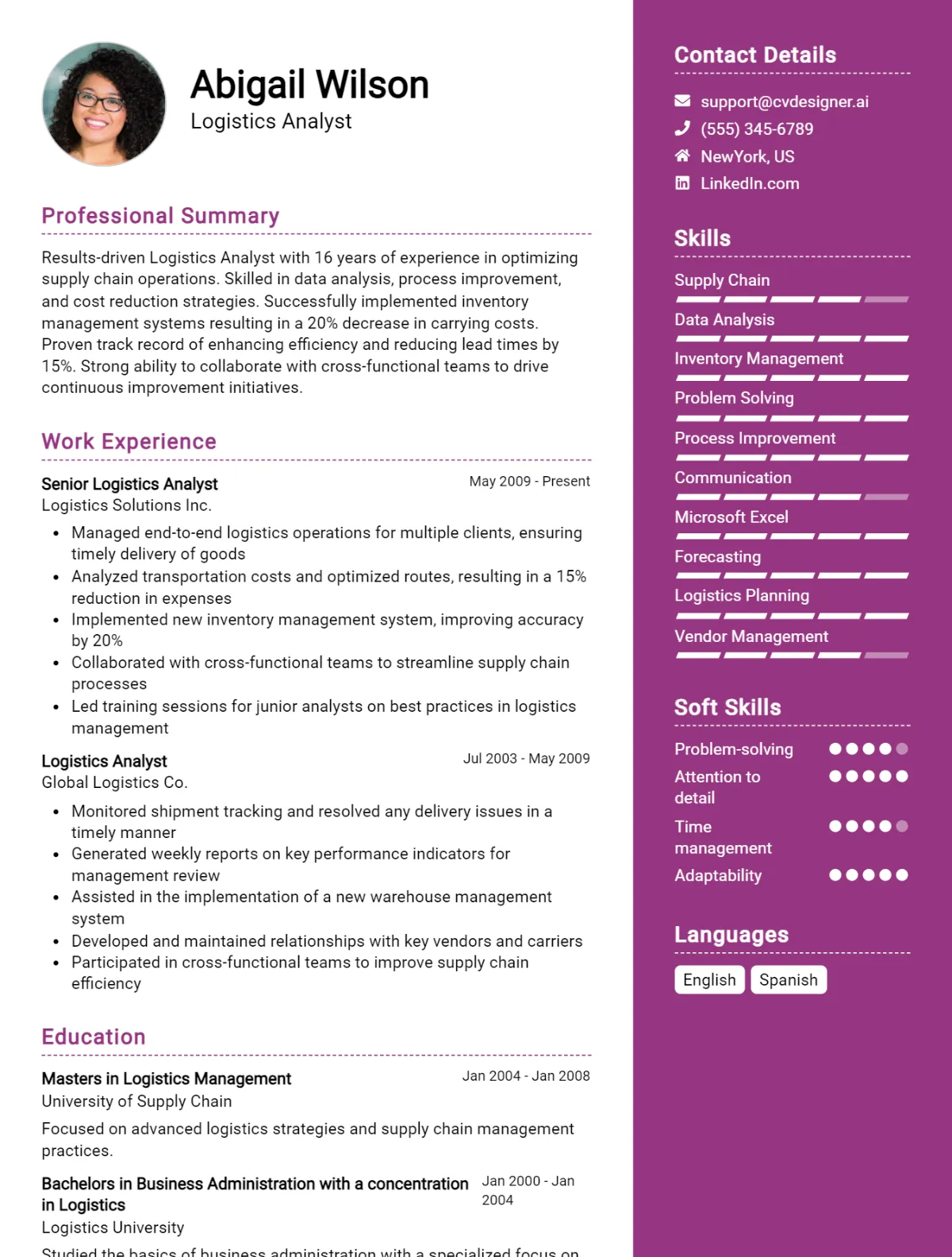 Logistics Analyst CV Example For 2026: Best Formatting Tips Preview
