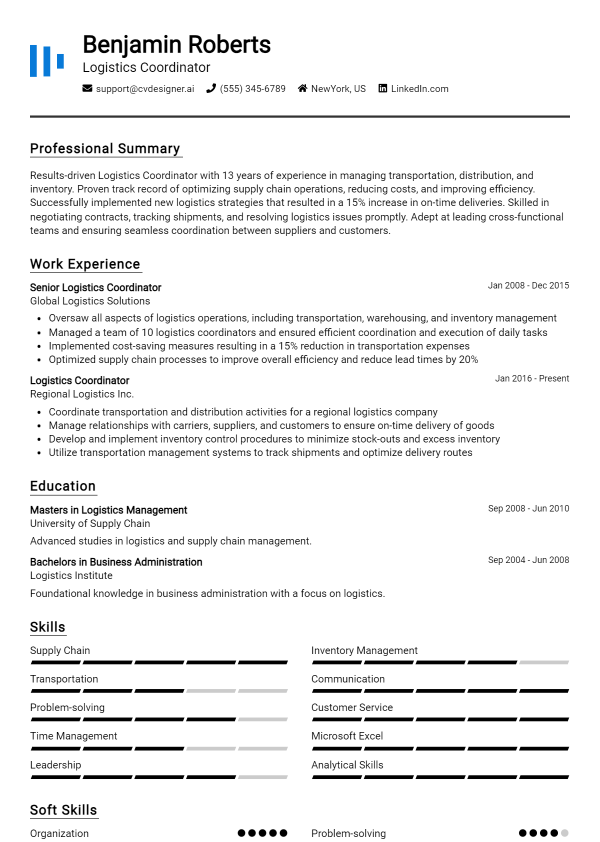 Logistics Coordinator Resume Example for 2026: Samples & Best Practices Preview