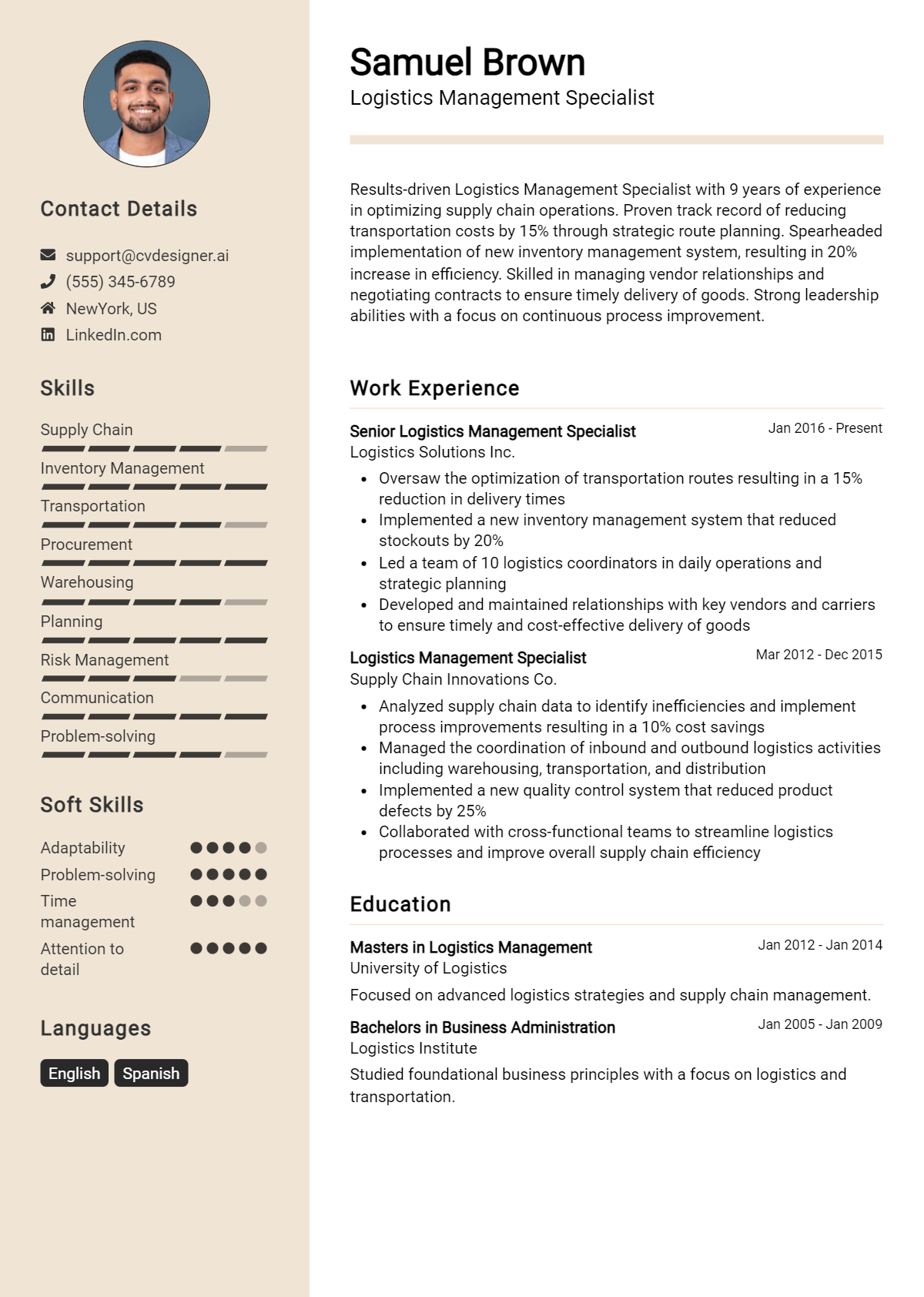 Logistics Management Specialist Resume Example for 2026: Effective Tips Preview