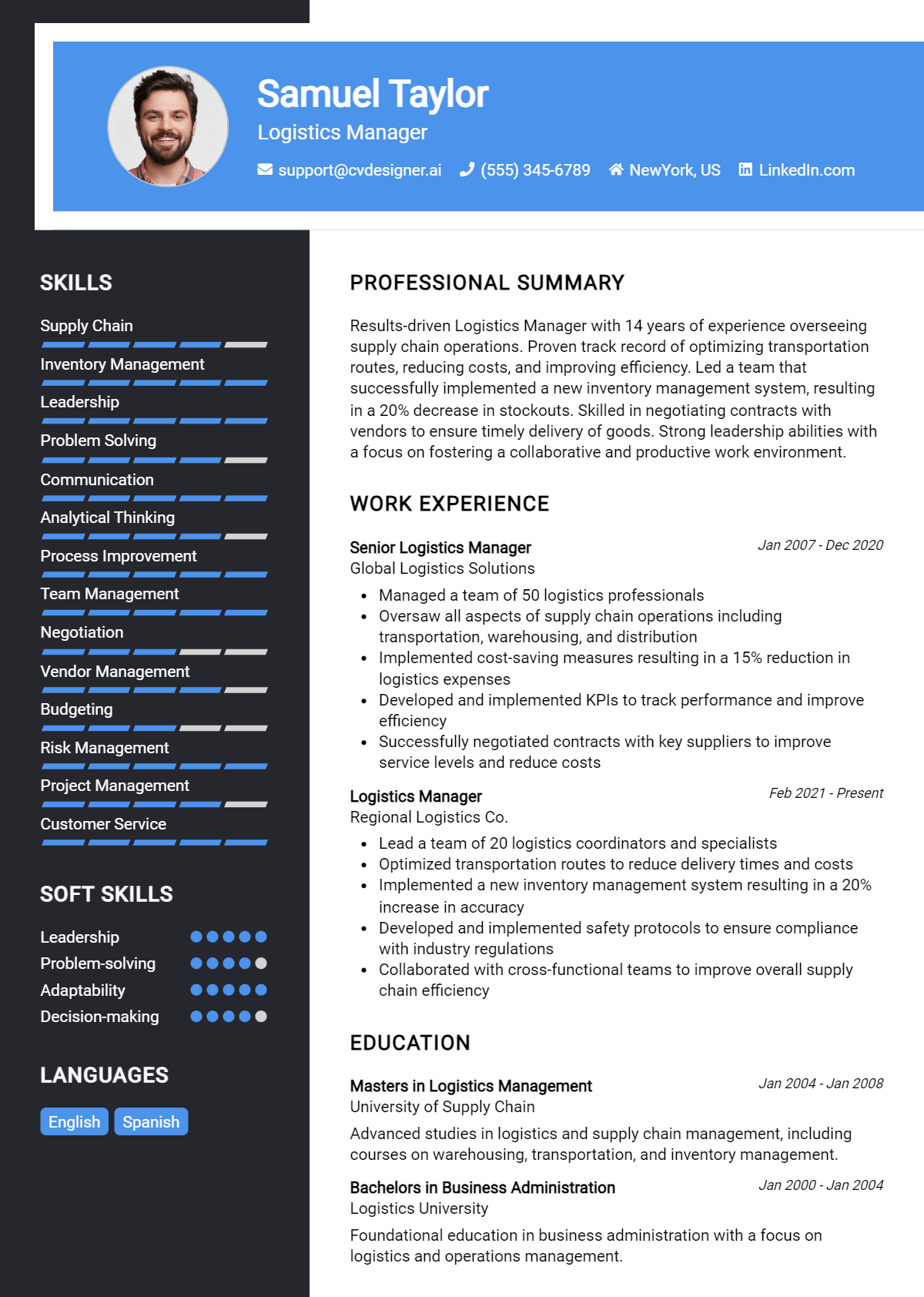 Logistics Manager Resume Example for 2026: Writing Guide Preview