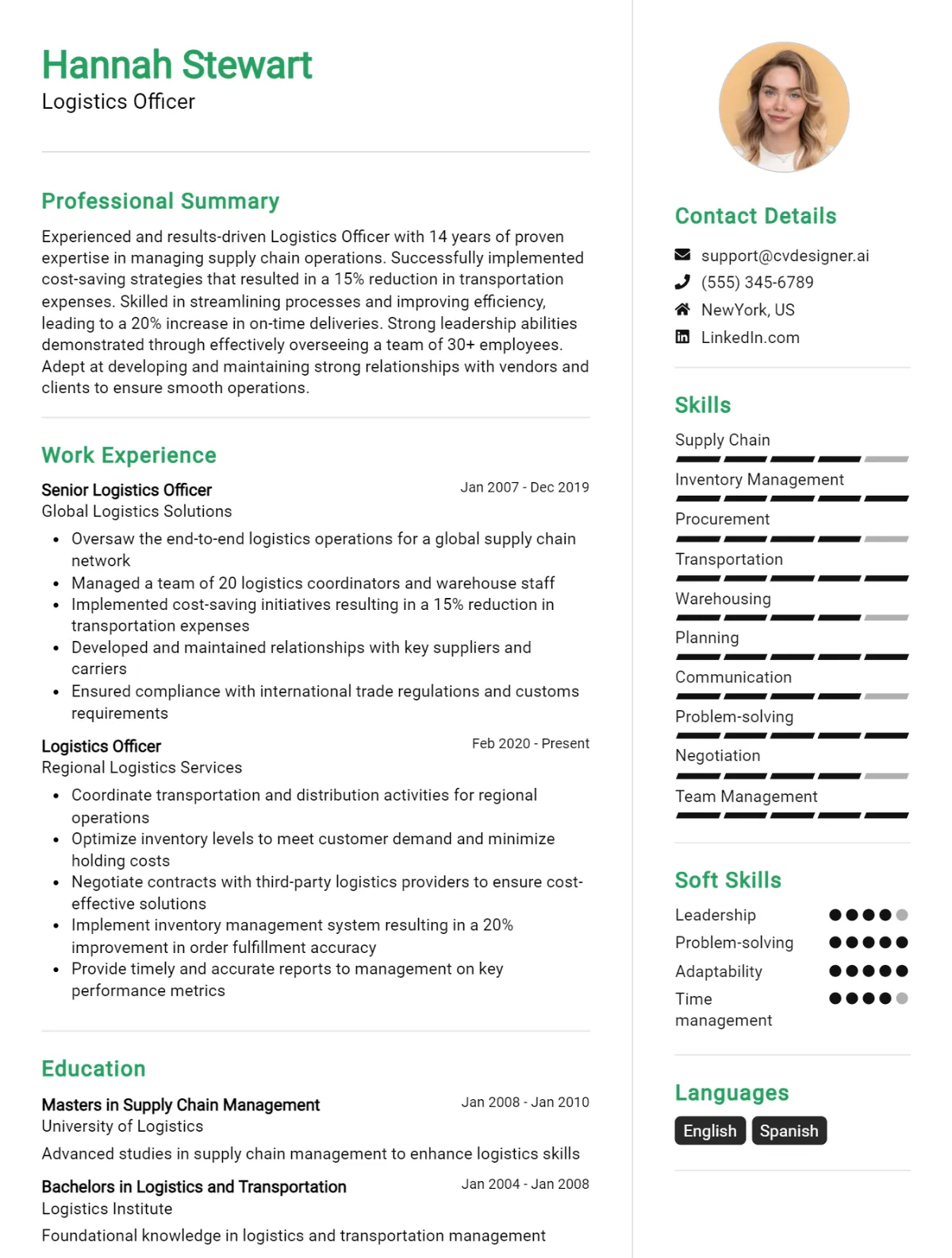 Logistics Officer CV Example For 2026: Tips & Templates Preview