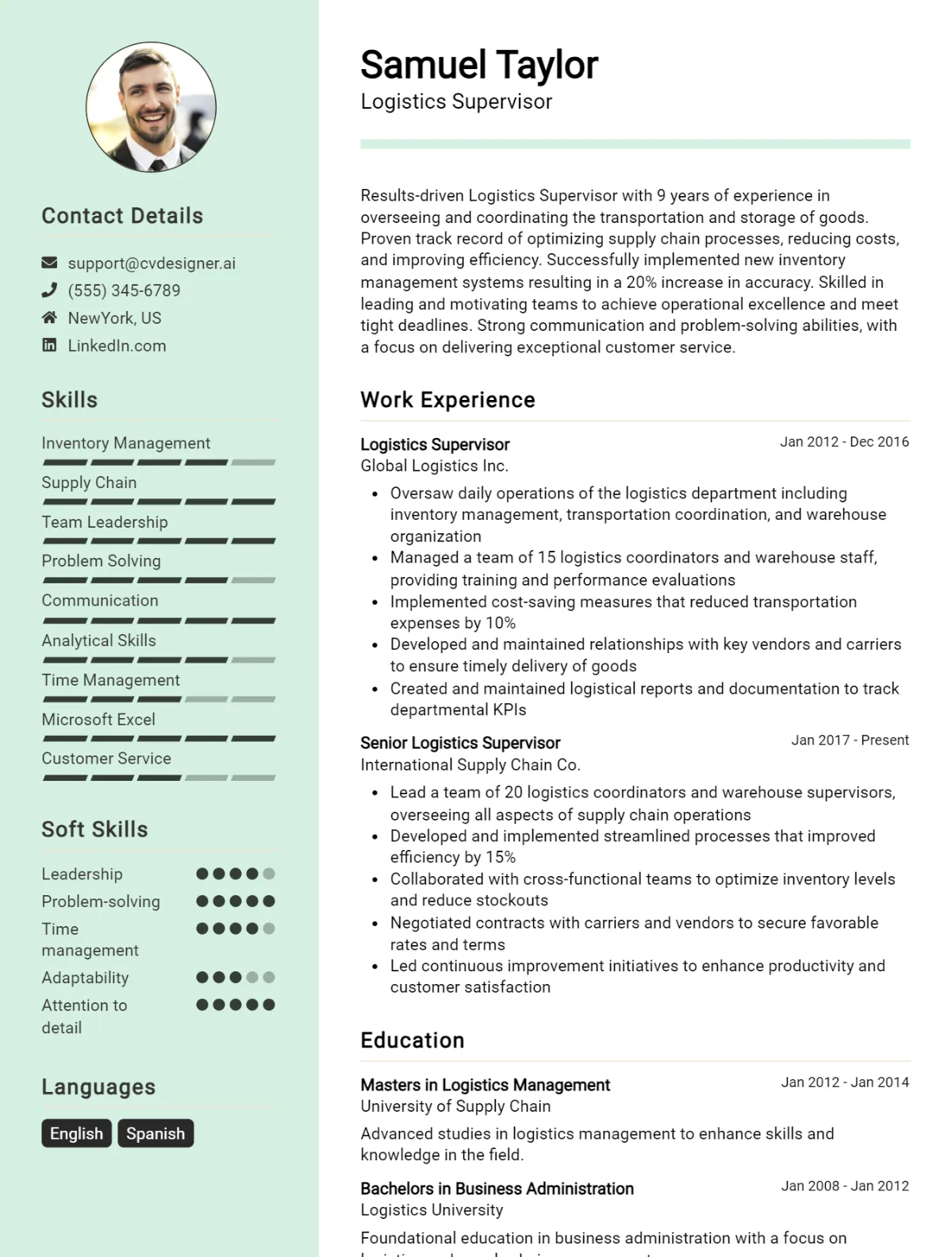 Logistics Supervisor CV Example For 2026: Best Formatting Tips Preview