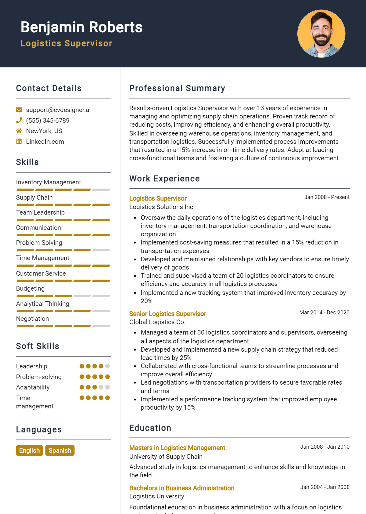 Logistics Supervisor Resume Example for 2026: How to Create a Professional CV Preview