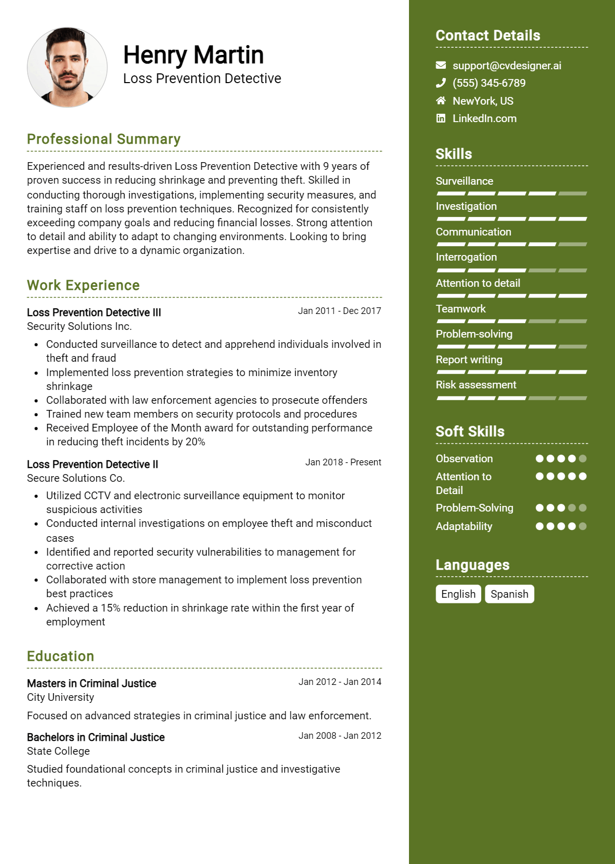 Loss Prevention Detective Resume Example for 2026: Effective Tips Preview
