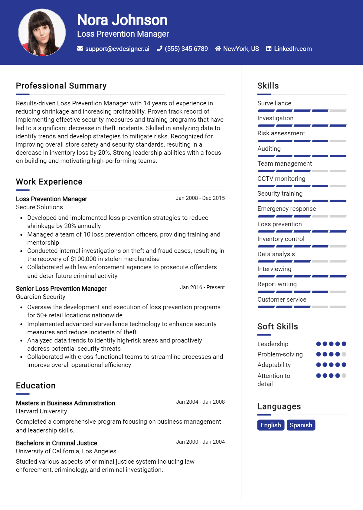 Loss Prevention Manager Resume Example for 2026: Resume Guide Preview