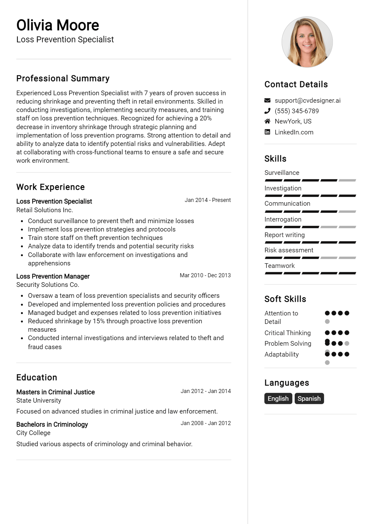 Loss Prevention Specialist Resume Example for 2026: Samples & Best Practices Preview