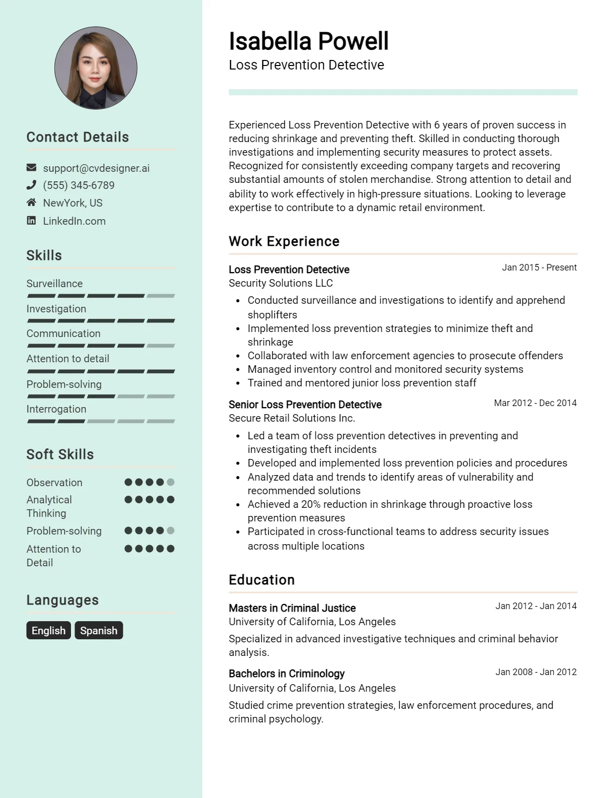Loss Prevention Detective CV Example For 2026: Top CV Skills Preview