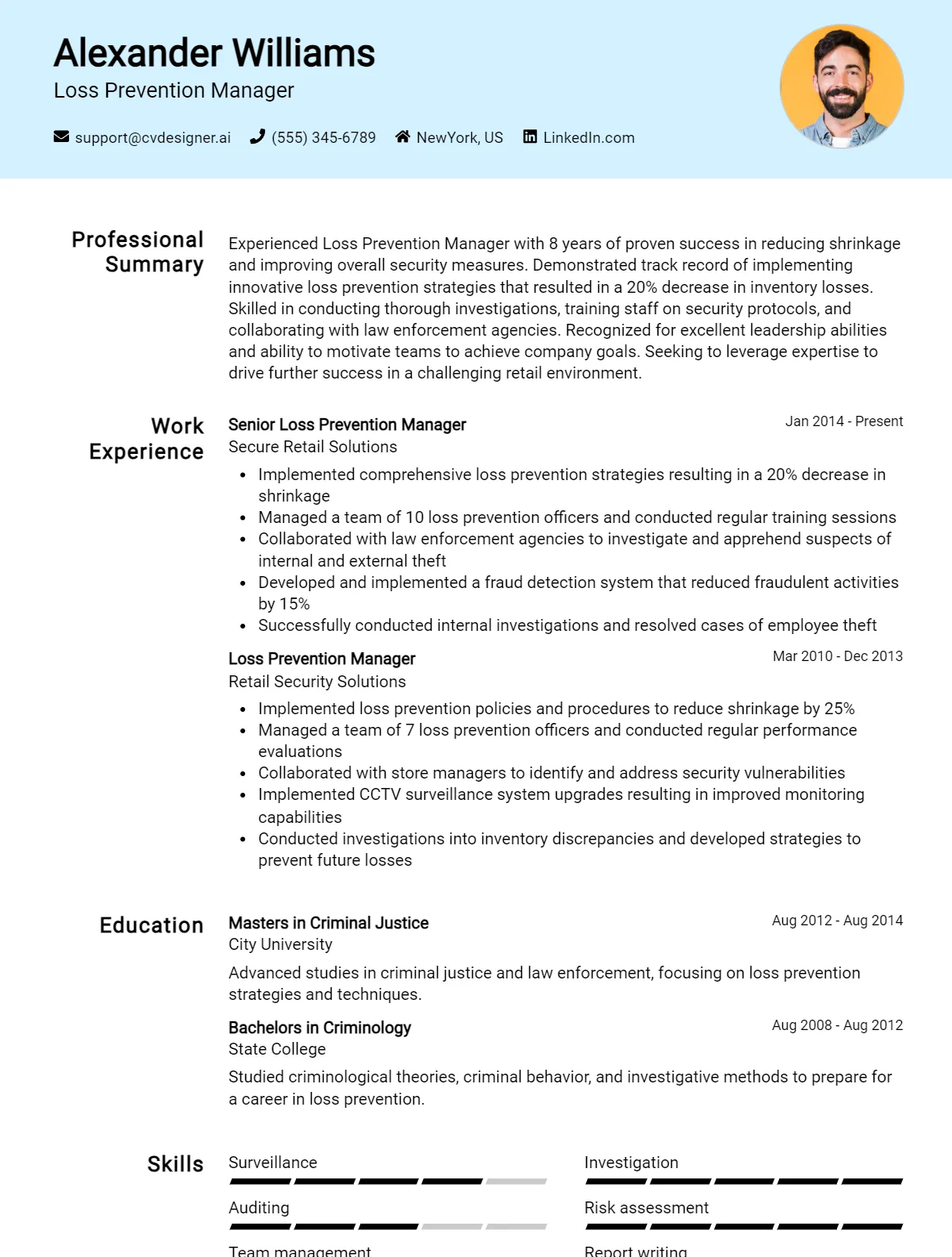 Loss Prevention Manager CV Example For 2026: Effective CV Writing Tips Preview